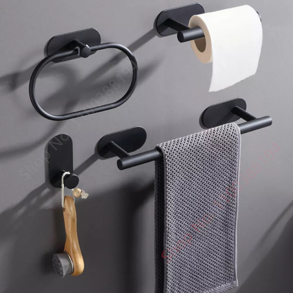 Toilet Towel Paper Holder Adhesive Black Silver Kitchen Roll Paper Stand