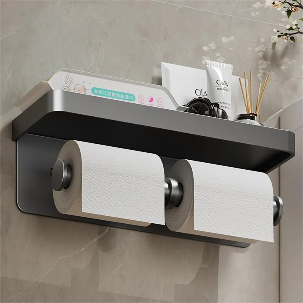 Large Toilet Paper Holder Wall-Mounted Paper Roll Holder Storage