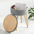 Grey Vanity Stool with Gold Legs,18” Height, Small Storage Ottoman Foot